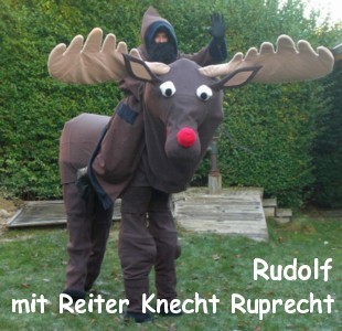 Weihnachtsprogramm mit Rudolf, dem Rentier-Elch, mit der roten Nase und seinem Reiter Knecht Ruprecht