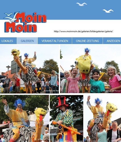 Bürgerfest in Leck Stelzenclown Luftballontiere Ballonkünstler Stelzenfigur Vogelstrauß Camelus mit Reiter Hilgo